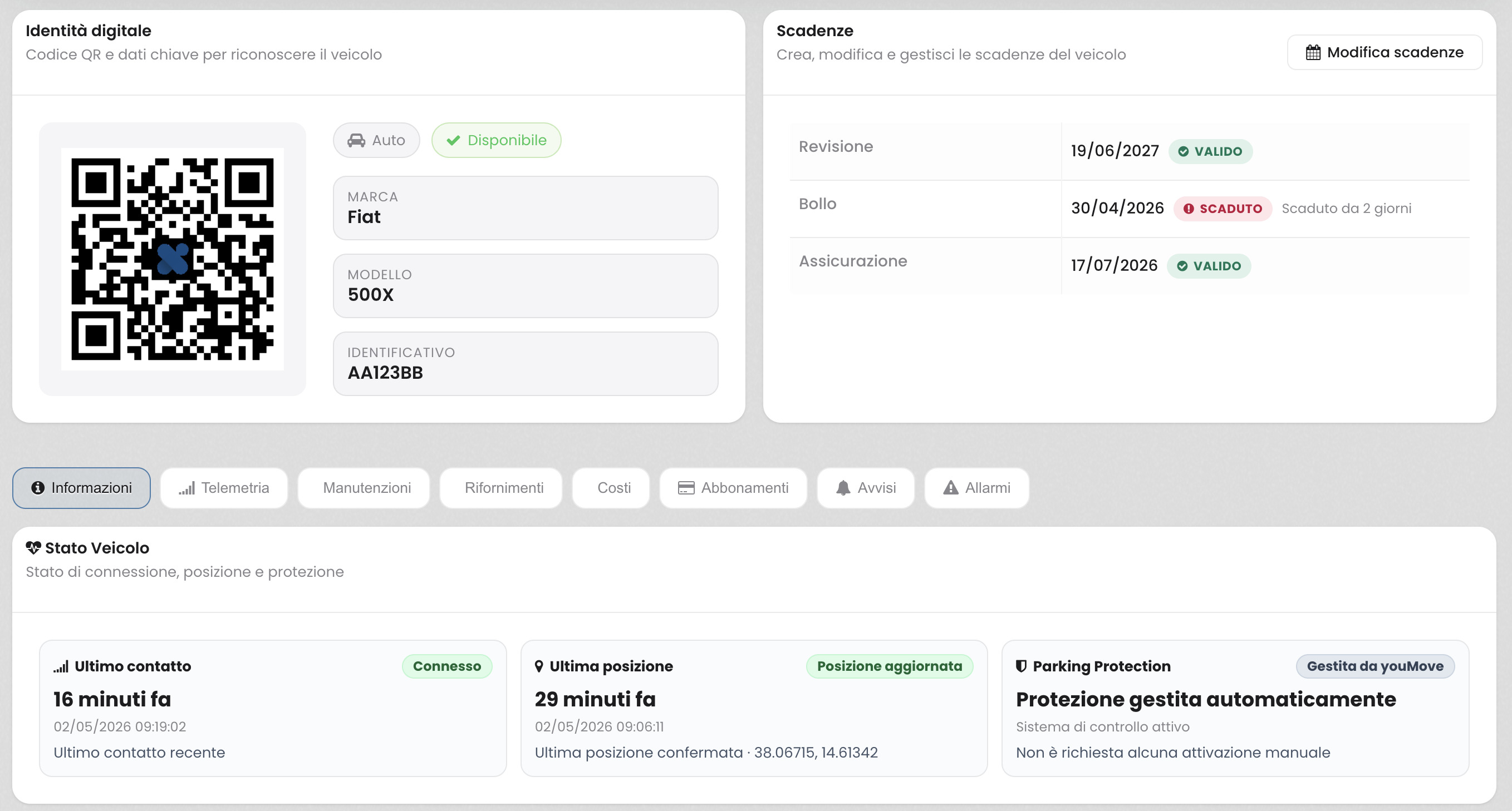 Vehicle profile with costs tab and TCO